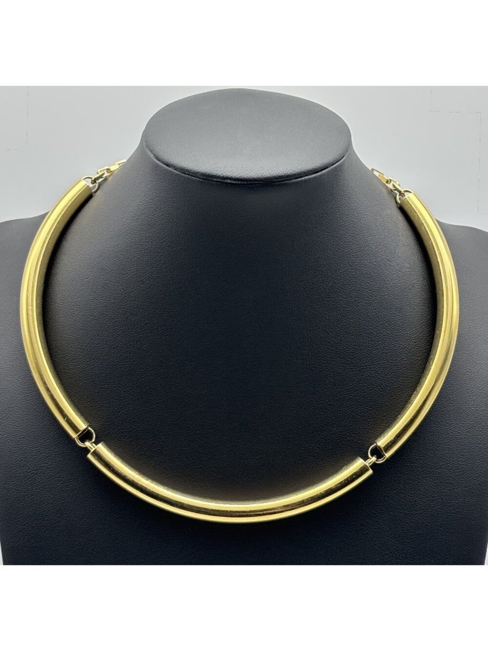 Vintage Ann Taylor Gold-Tone Curved Tubular Necklace Collar Adjustable, Logo Tag